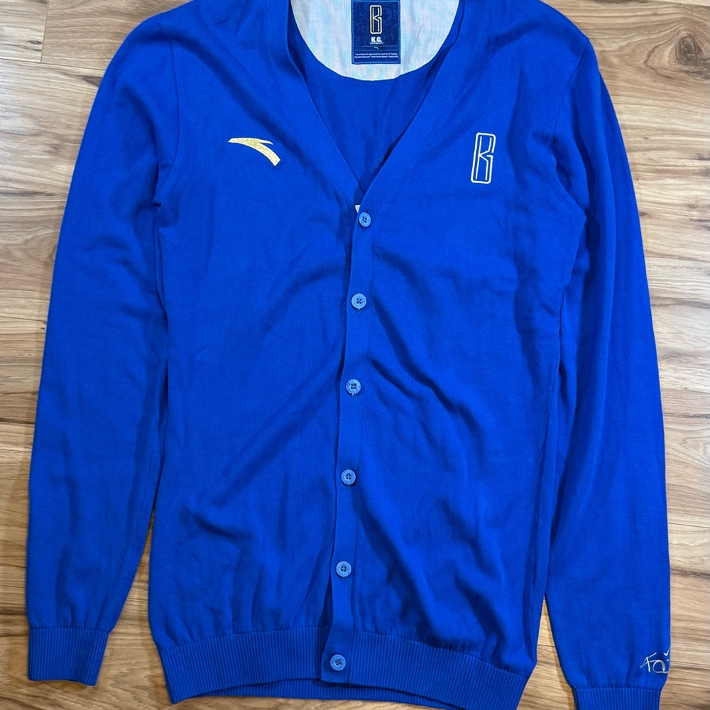 ANTA Men’s L Kevin Garnett Wool Cardigan Blue Sweater